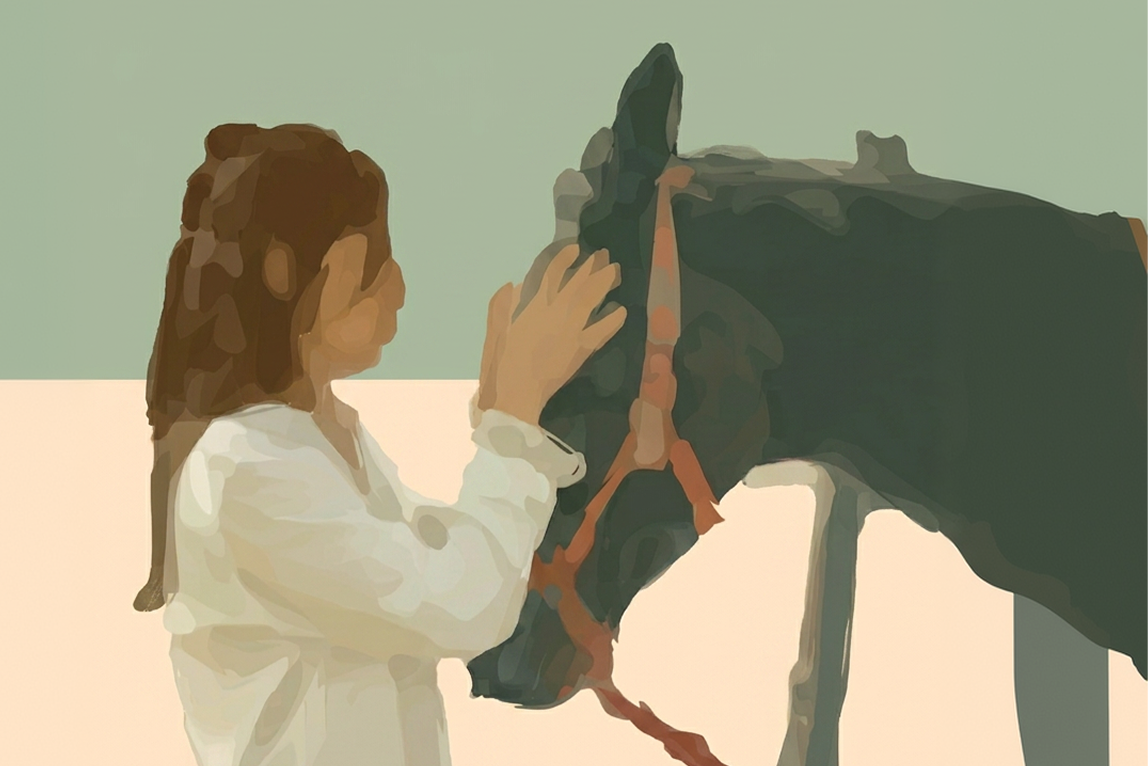 Illustrazione di una ragazza che accarezza un cavallo